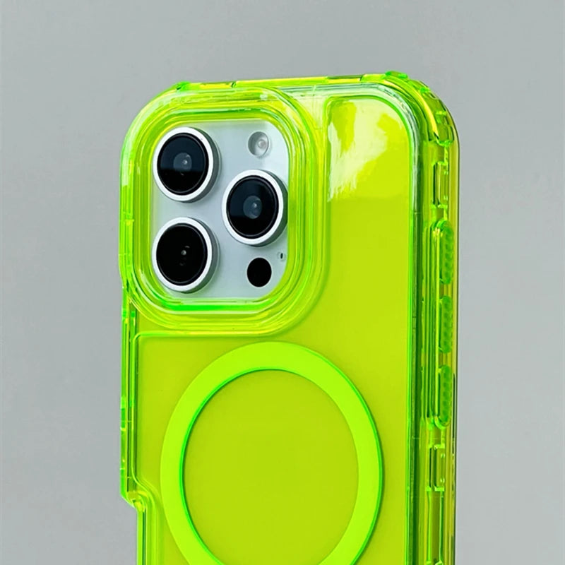 MagSafe Transparent Crystal Case with Neon Edges – Sleek Design for iPhone 16/15/14/13/12.