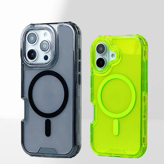 MagSafe Transparent Crystal Case with Neon Edges – Sleek Design for iPhone 16/15/14/13/12.