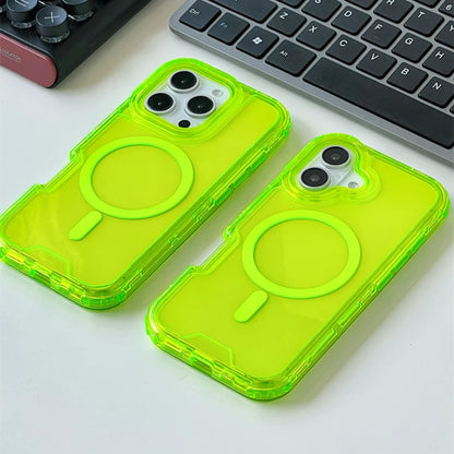 MagSafe Transparent Crystal Case with Neon Edges – Sleek Design for iPhone 16/15/14/13/12.