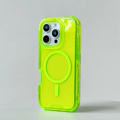 MagSafe Transparent Crystal Case with Neon Edges – Sleek Design for iPhone 16/15/14/13/12.